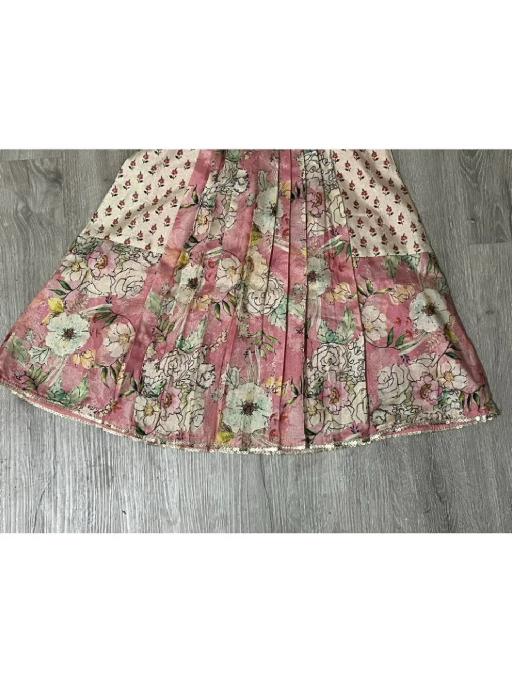 Vintage Genuine Girls Floral Dress 28” Colorful Sequins Cottagecore